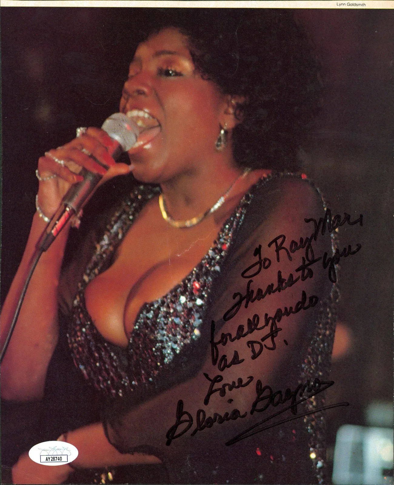 Gloria Gaynor — Gloria Gaynor Singer "To Ray Man, Thanks Love" Signed Magazine Page JSA #AY28740
