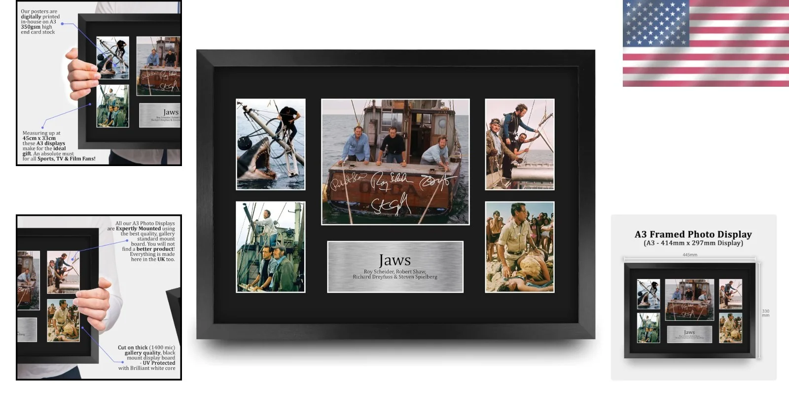 Movie Memorabilia Framed Autograph Display — Jaws Signed Autographed 16x12 Framed Montage - Ideal Gift for Movie Lovers, image 2