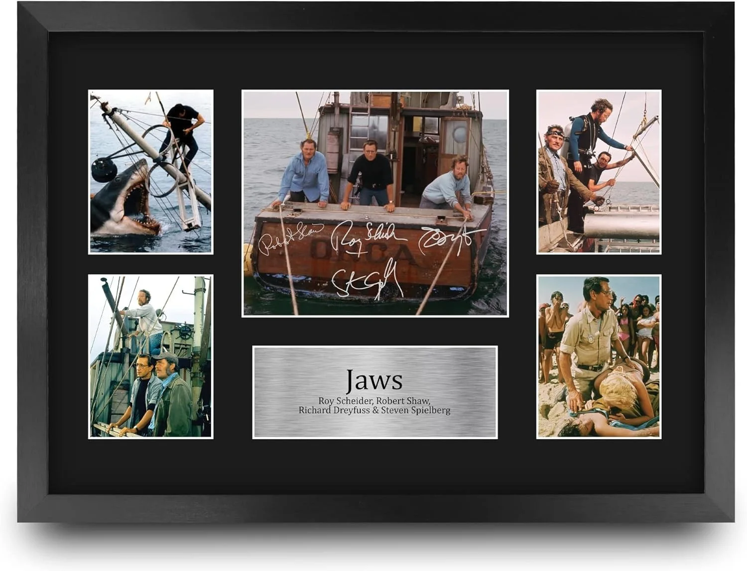 Movie Memorabilia Framed Autograph Display — Jaws Signed Autographed 16x12 Framed Montage - Ideal Gift for Movie Lovers, image 3