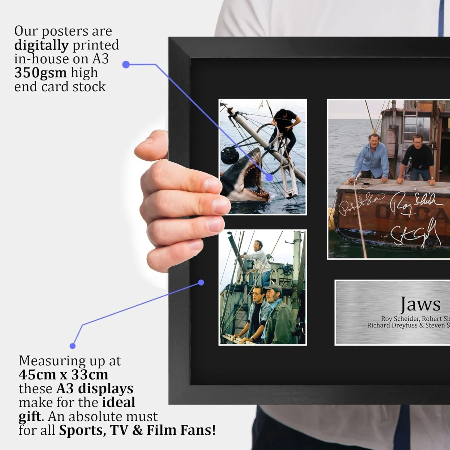 Movie Memorabilia Framed Autograph Display — Jaws Signed Autographed 16x12 Framed Montage - Ideal Gift for Movie Lovers, image 5