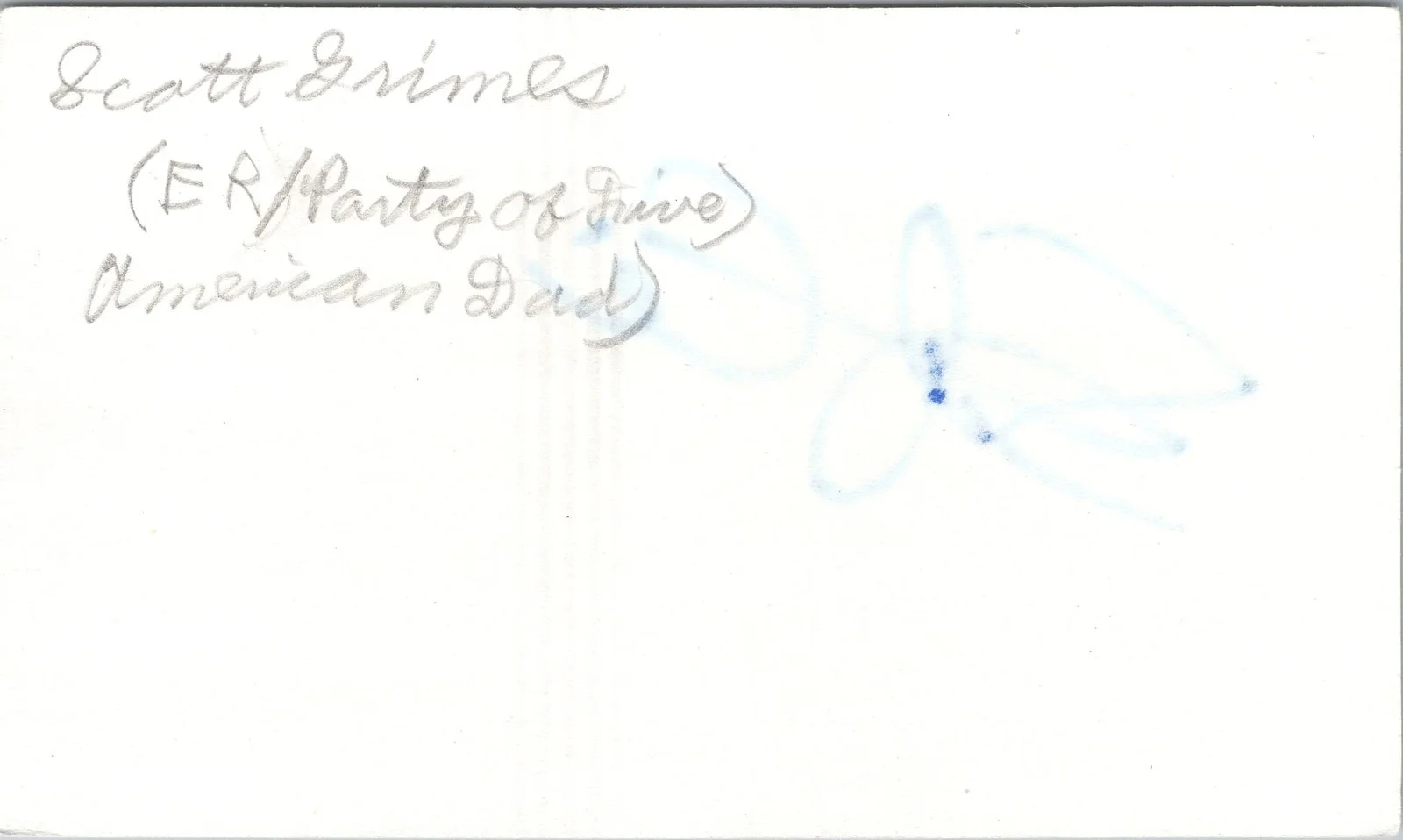 Scott Grimes — Scott Grimes Signed 3x5 Index Card ER, American Dad Autographed, image 2
