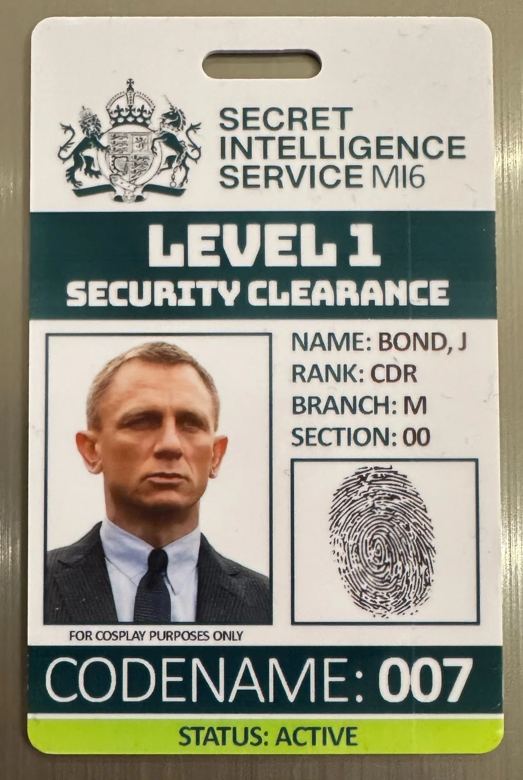James Bond ID Badge | PVC Card | 007 | MI6 | SIS | Name Tag | Cosplay | Costume, image 3