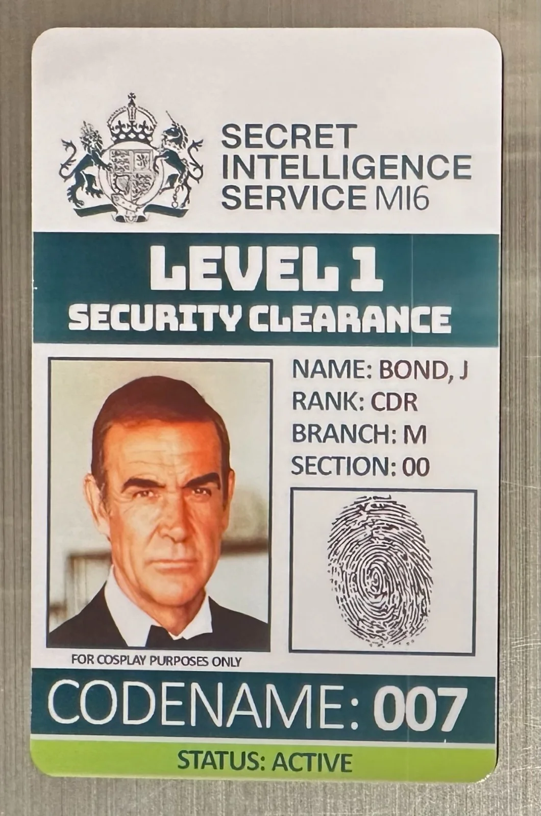 James Bond ID Badge | PVC Card | 007 | MI6 | SIS | Name Tag | Cosplay | Costume, image 4