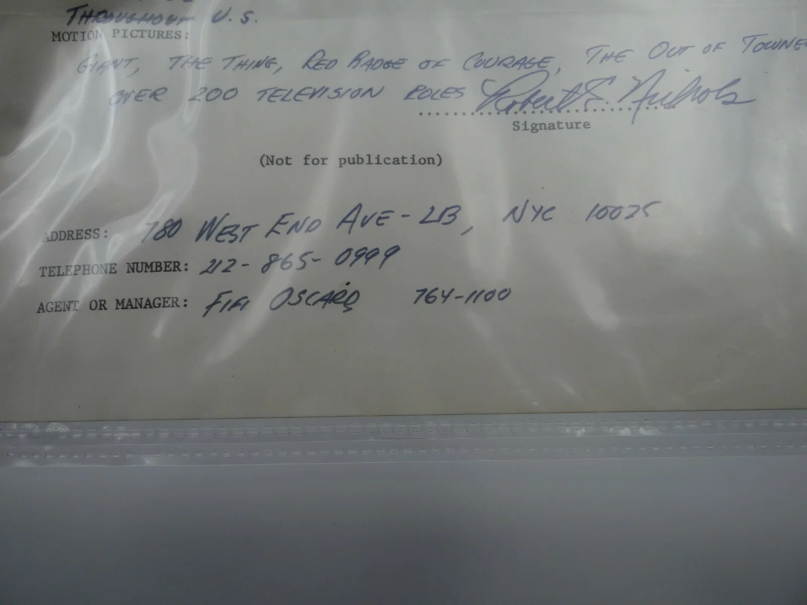 Robert Nichols — Robert Nichols Signed Biographical Data for Theatre World Resume, image 4