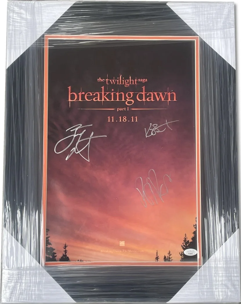 The Twilight Saga Breaking Dawn Cast — The Twilight Saga Breaking Dawn Signed Cast Poster Kristen Stewart +2 Framed JSA