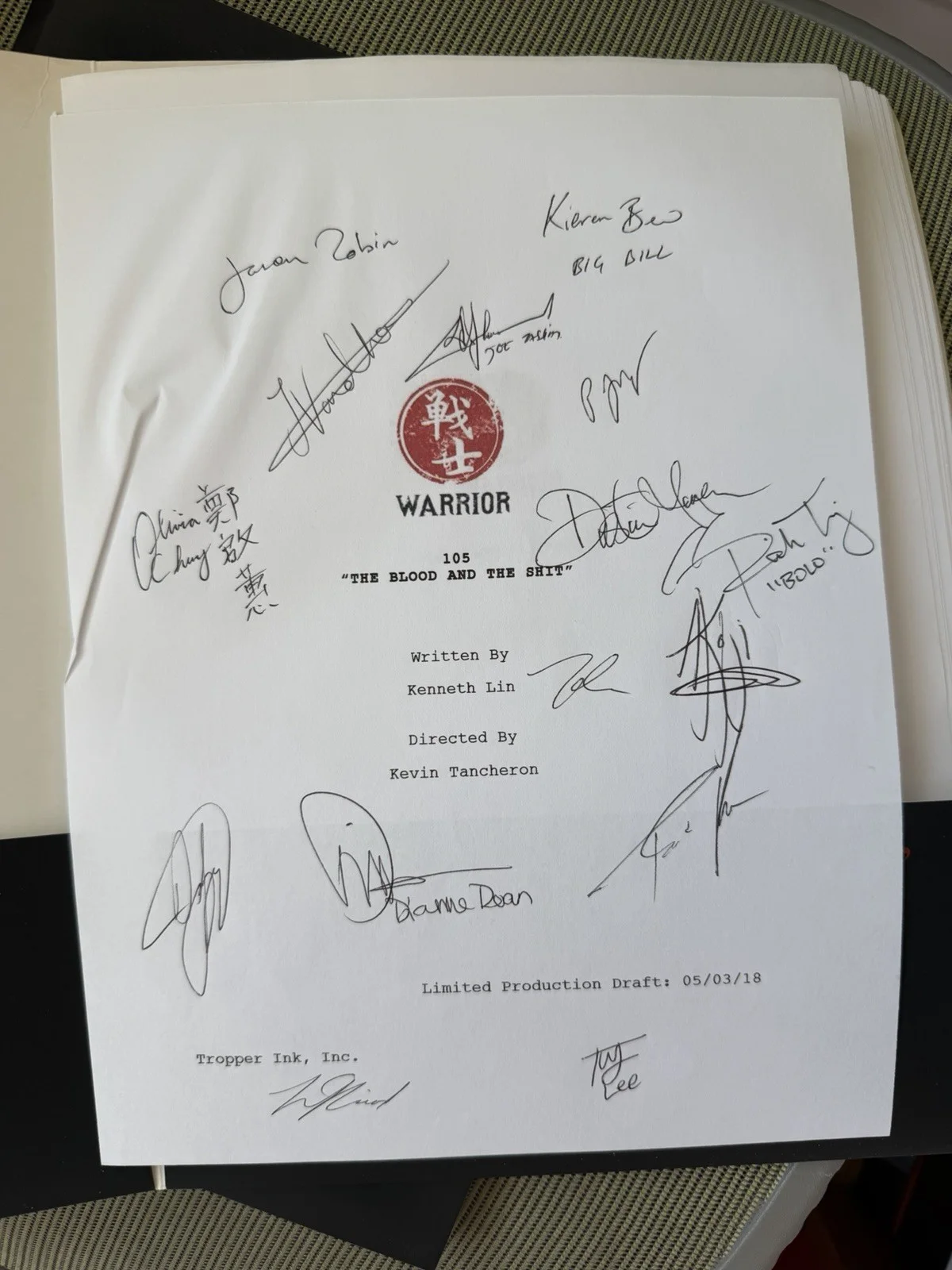 Signed Script Of Warrior Episode 5 With COA, Andrew Jason Tobin, image 2