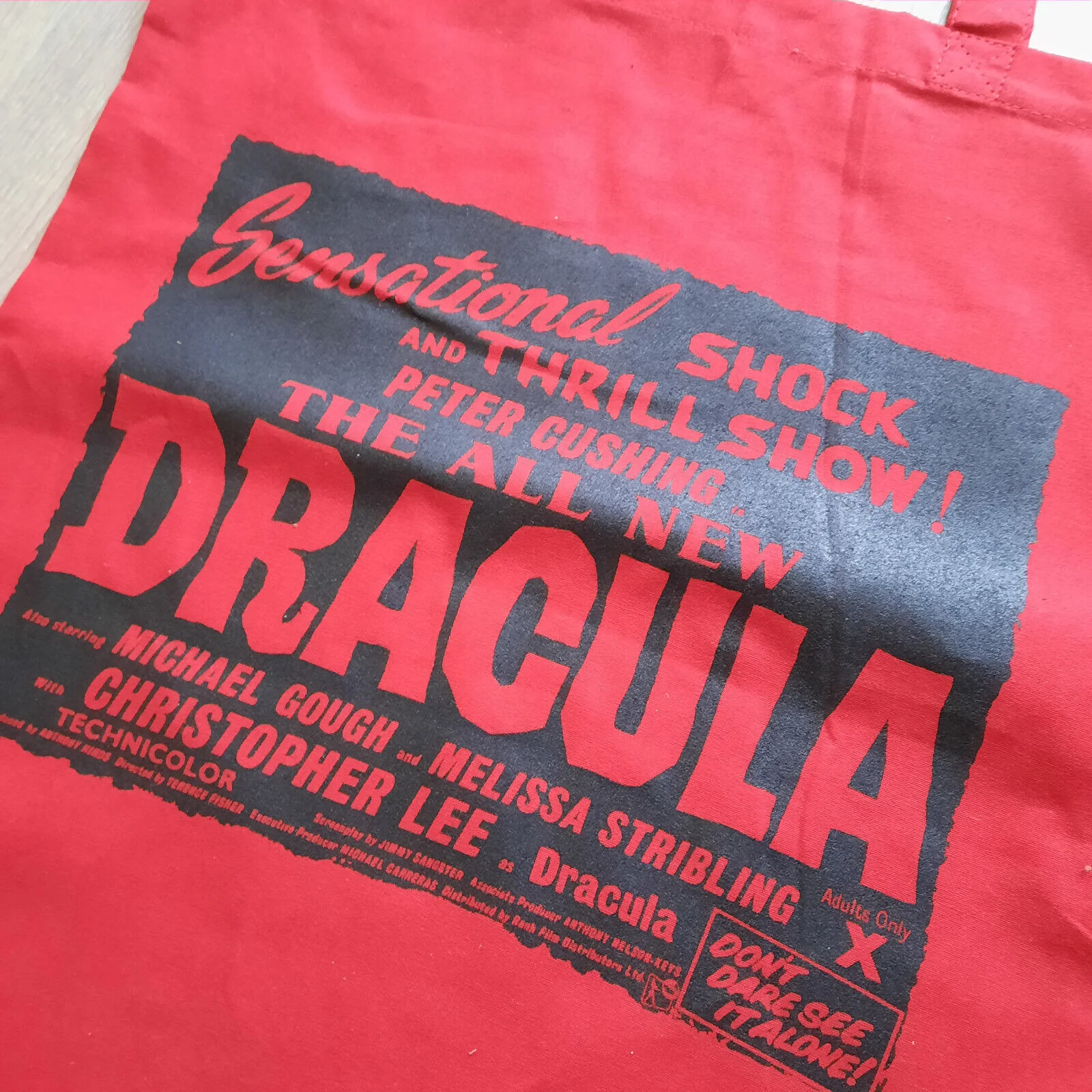 'Dracula' Film Poster Black on Red Tote Bag, image 2