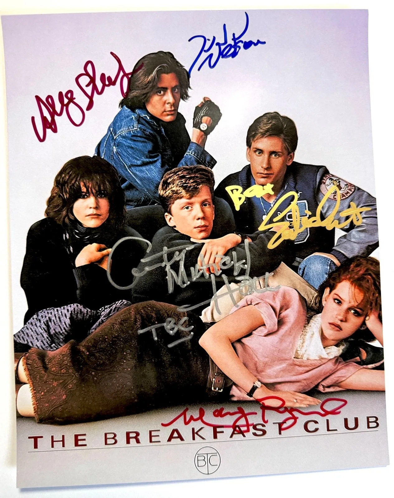 Cast — BREAKFAST CLUB photo cast signed by all 5 MOLLY RINGWALD classic 80's complete!