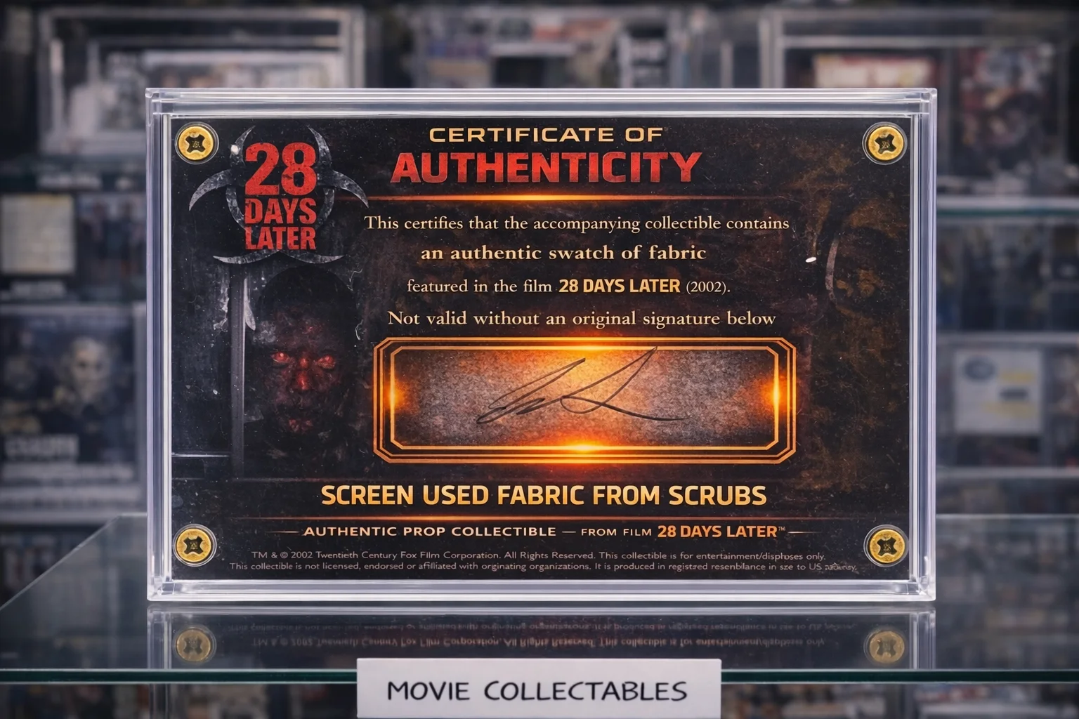 Screen-Used 28 Days Later Scrubs Fabric Swatch – Horror Film Prop Display COA, image 2