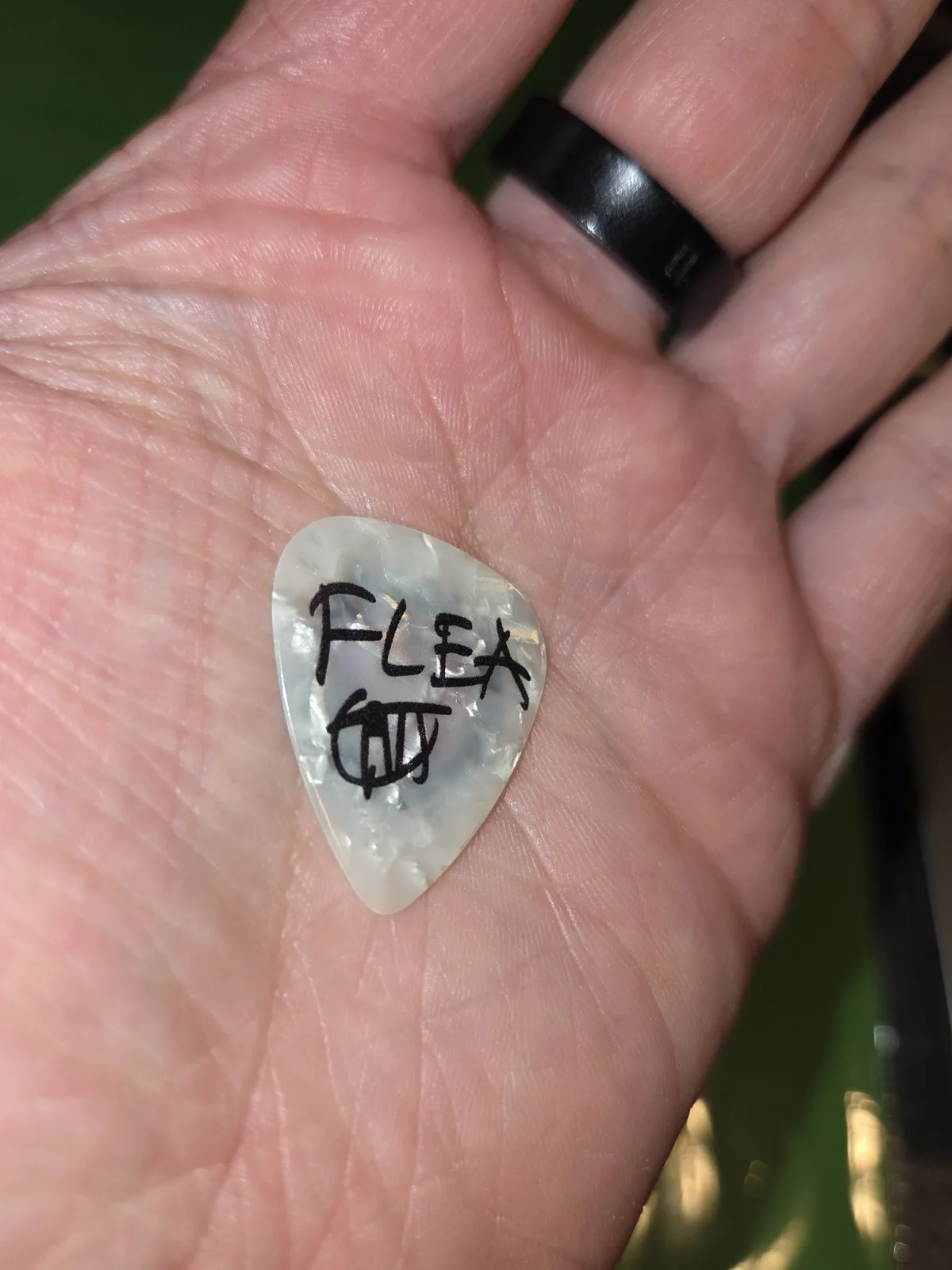 Red Hot Chili Peppers FLEA Signed Bass Guitar Pick Pearl Red Logo, image 4