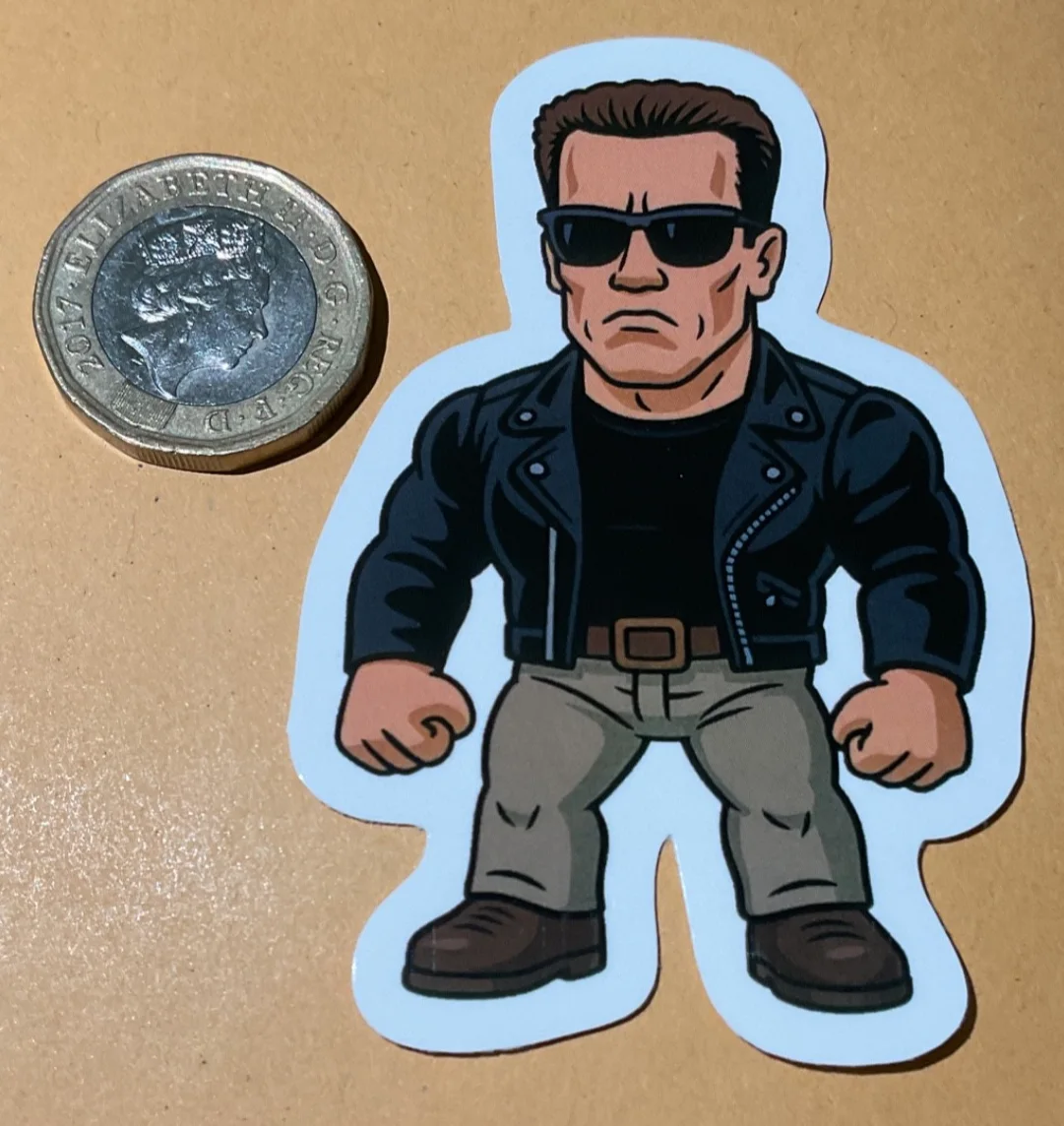Arnie I'll Be Back Cartoon Arnold Schwarzenegger Movie Terminator Vinyl Sticker, изображение 2