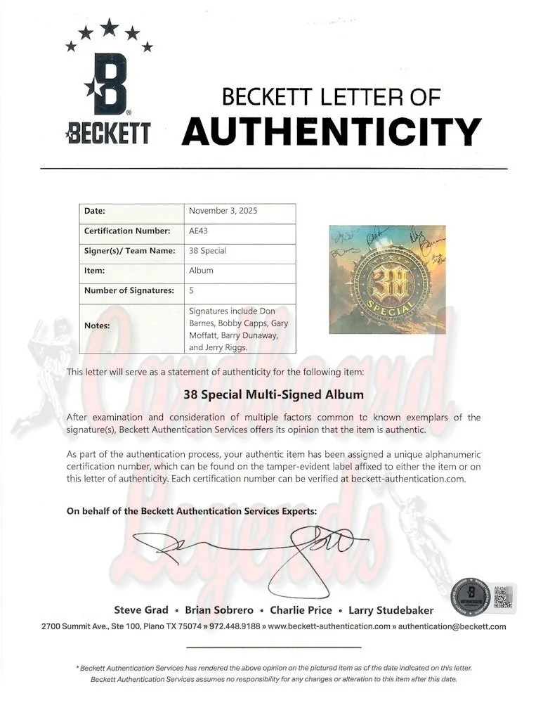 38 Special Signed Autographed Record Album Cover Barnes Capps Moffatt +2 BAS, image 2
