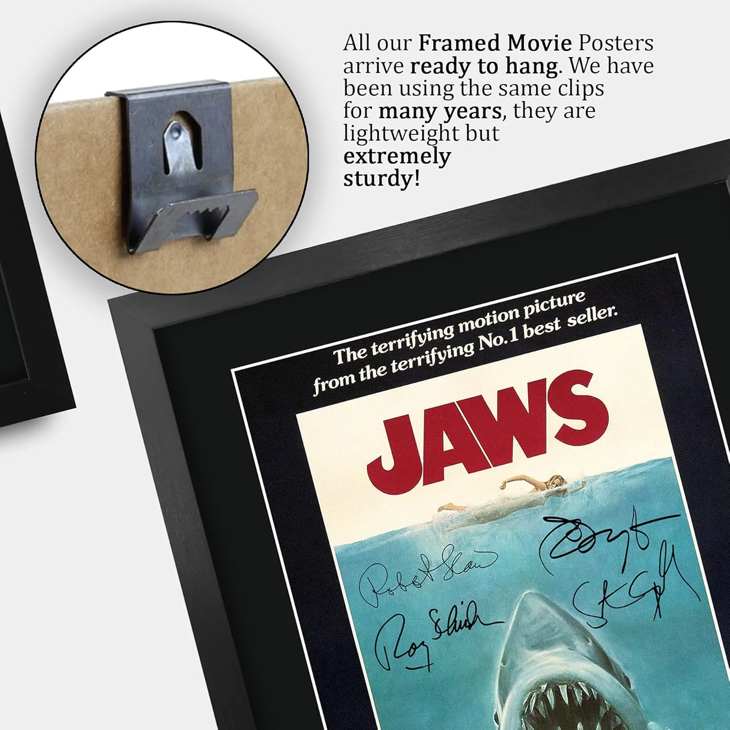 JAWS Movie Poster Cast Signed 16 x 12 inch Framed Gift Printed Autograph Film Ro, image 5