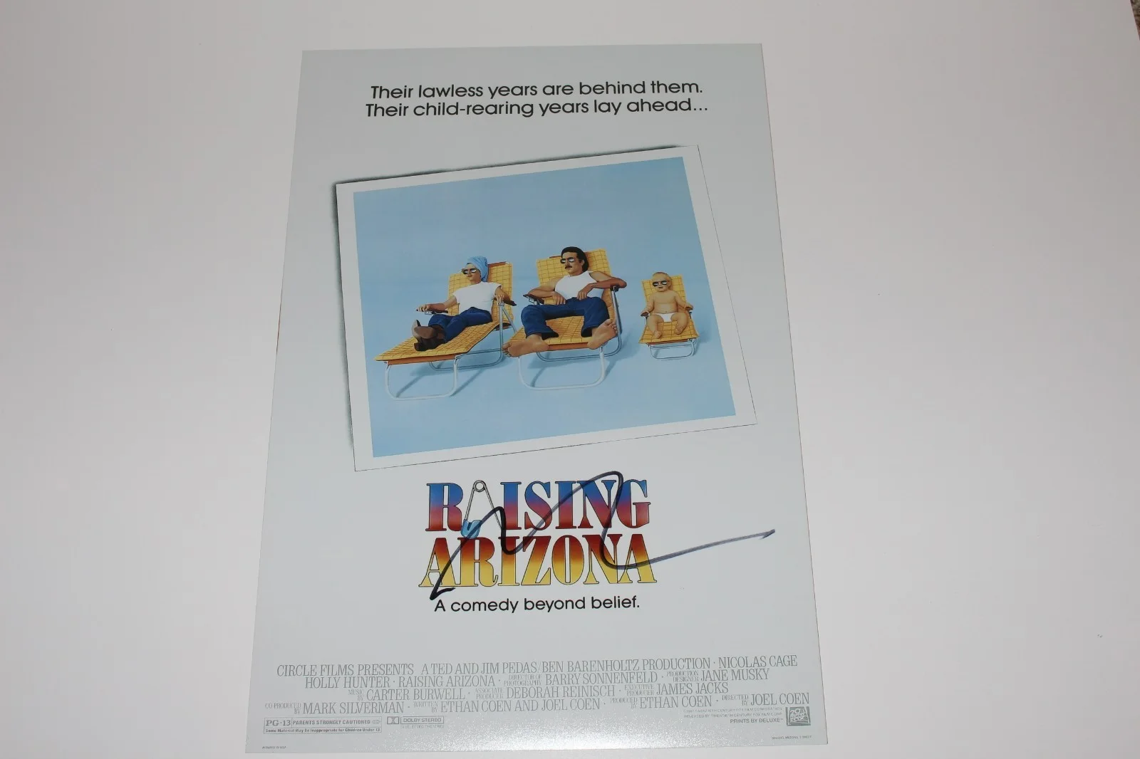 NICOLAS CAGE SIGNED 'RAISING ARIZONA' 12x18 MOVIE POSTER PHOTO w/COA NIC PROOF, image 5