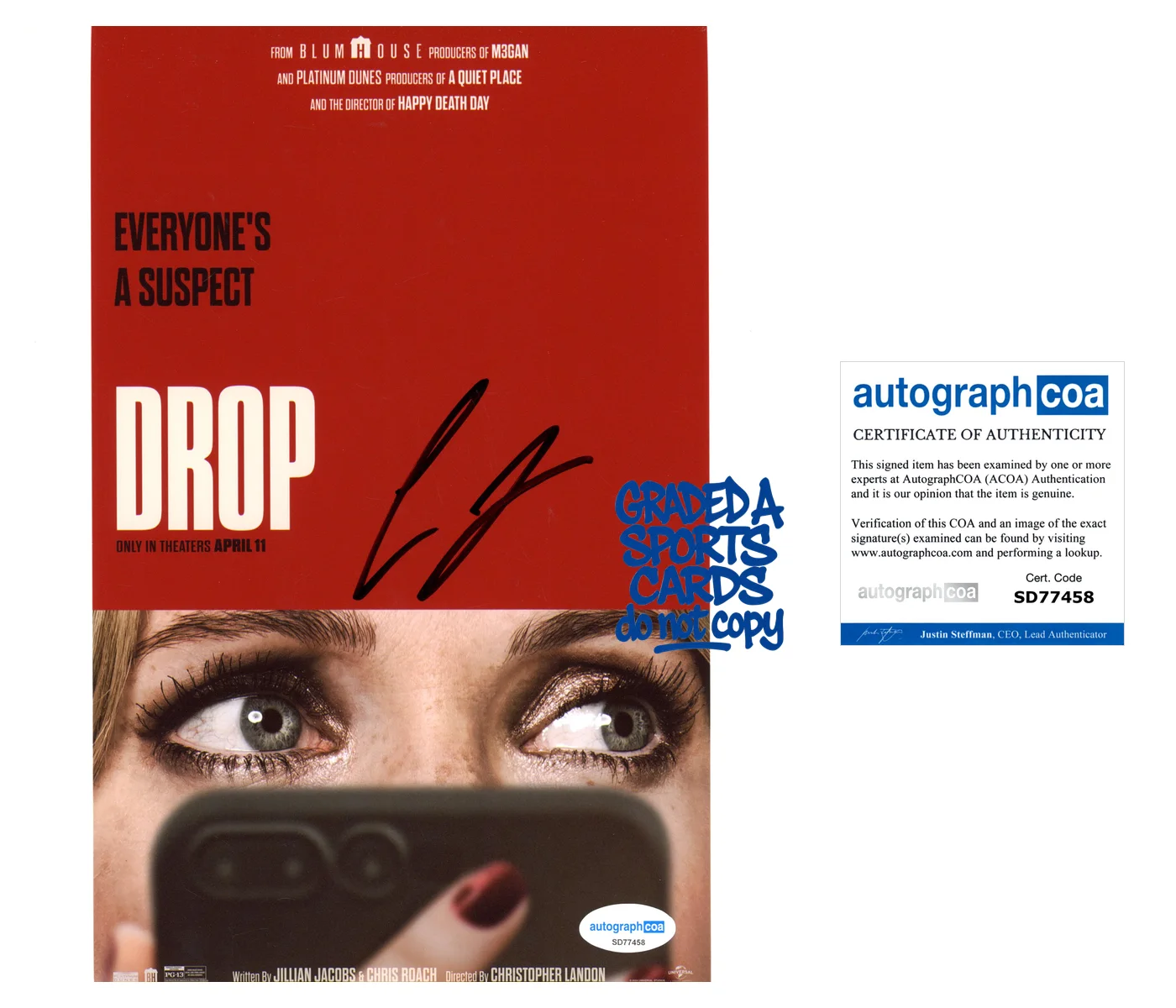 Christopher Landon — Christopher Landon signed 8x10 Photo ACOA Autograph Drop SD77458, image 3