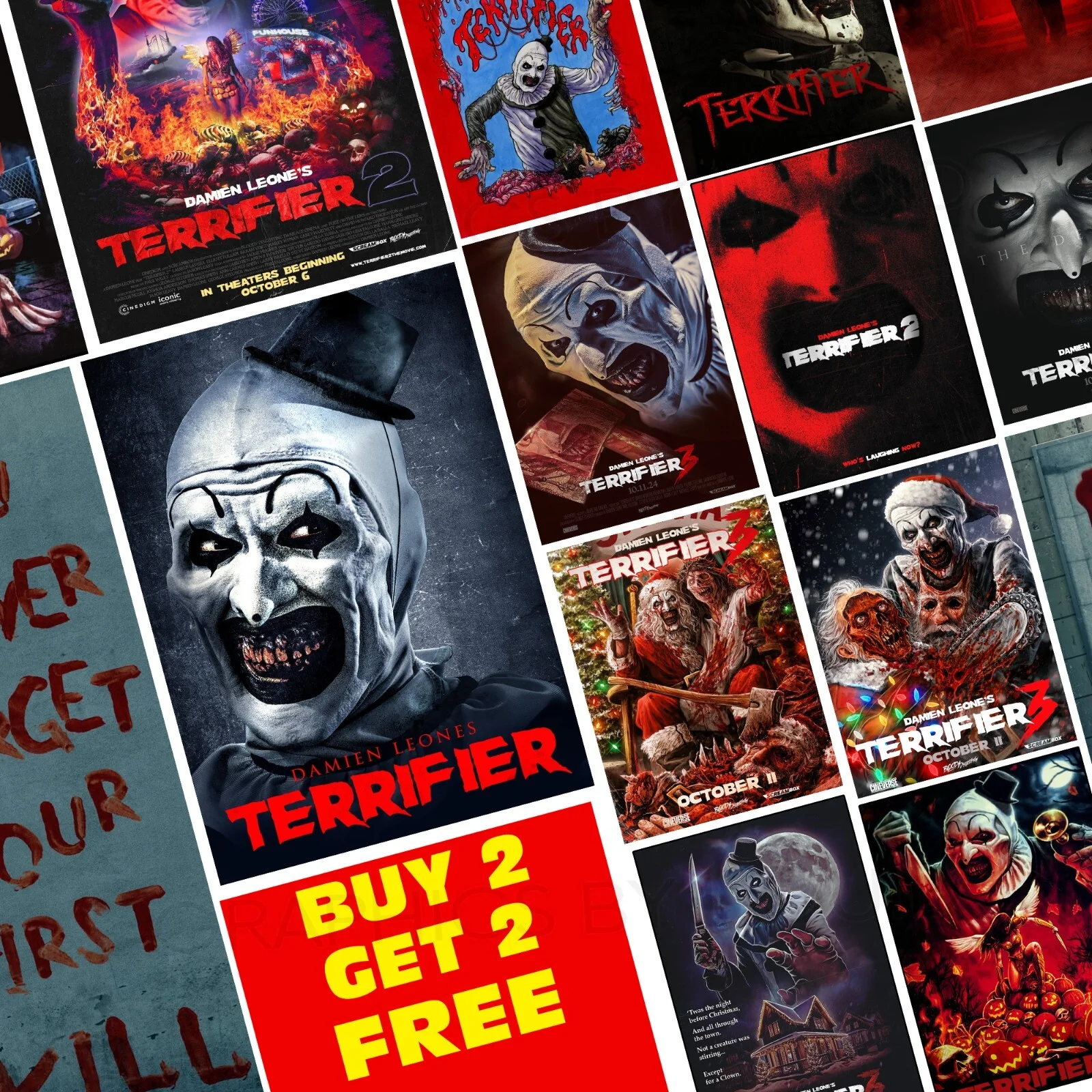 TERRIFIER Movie Posters A5 A4 A3 Buy 2 Get 2 FREE TERRIFIER 1 2 3 Posters, изображение 2