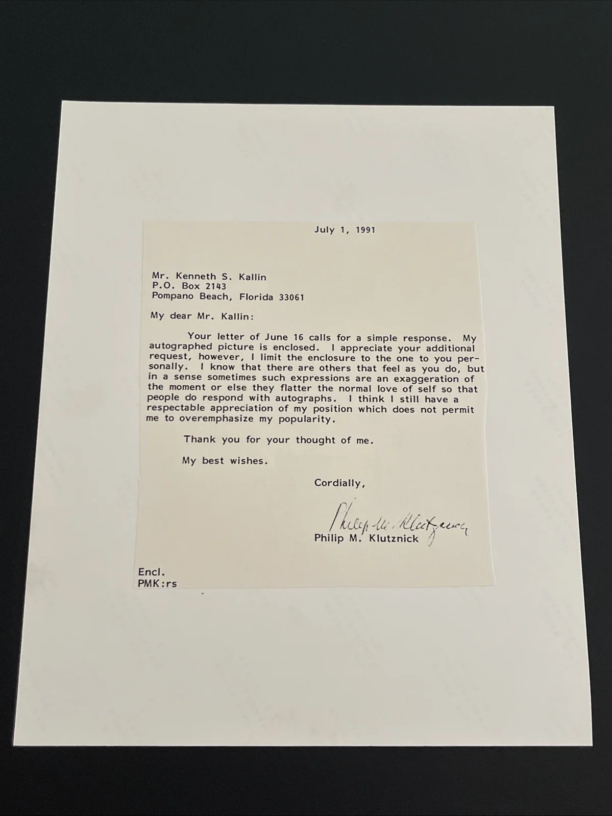 Sec. Of Commerce Philip Klutznick: Signed Political Photo & Ephemera 8x10“ / KSK, image 5