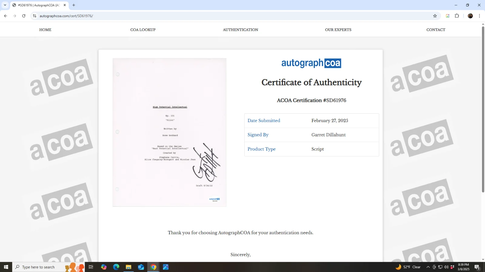 Garret Dillahunt — Garret Dillahunt Signed High Pilot Episode Script 68 Pages autograph ACOA COA, image 3