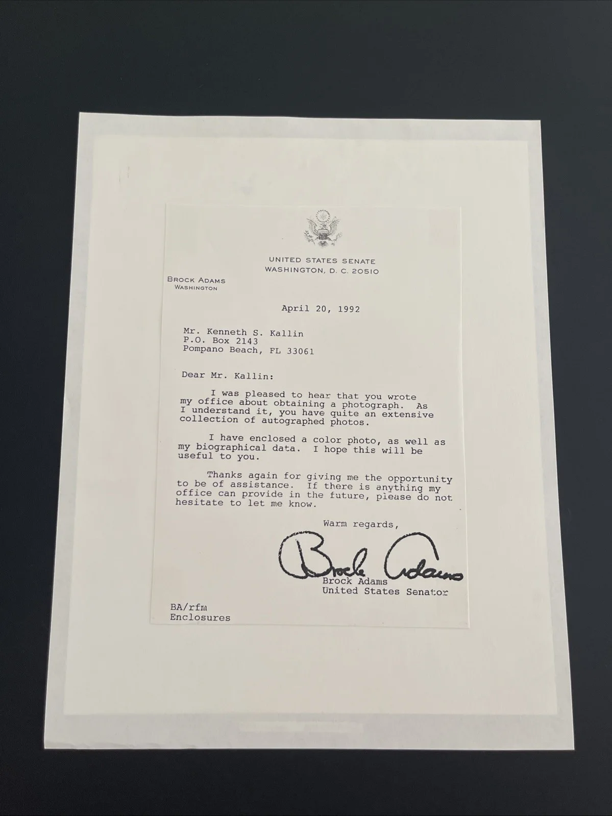 Senator Brock Adams, WA: Hand Signed Political Photo & Ephemera 8x10“ / KSK, image 5