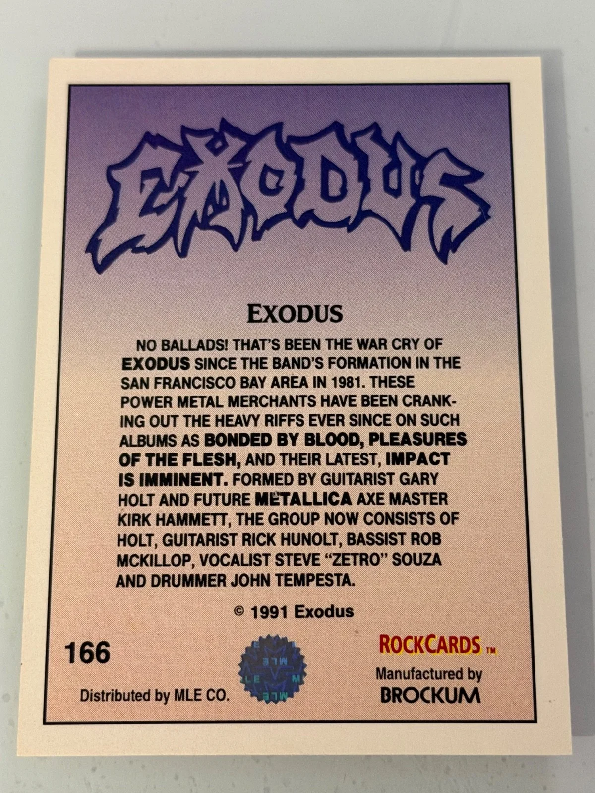 STEVE ZETRO SOUZA of EXODUS SIGNED 1991 BROCKUM ROCK CARD #166, изображение 2