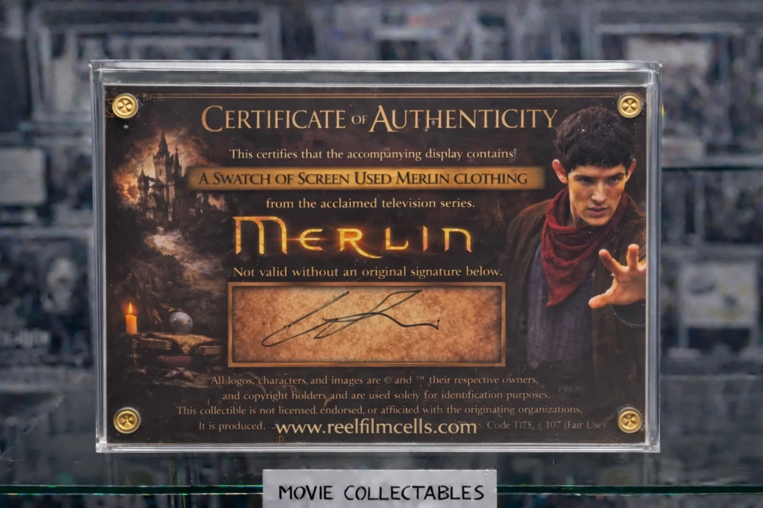 Screen-Used Merlin Clothing Swatch – Authentic TV Prop Relic Display –With COA, image 2