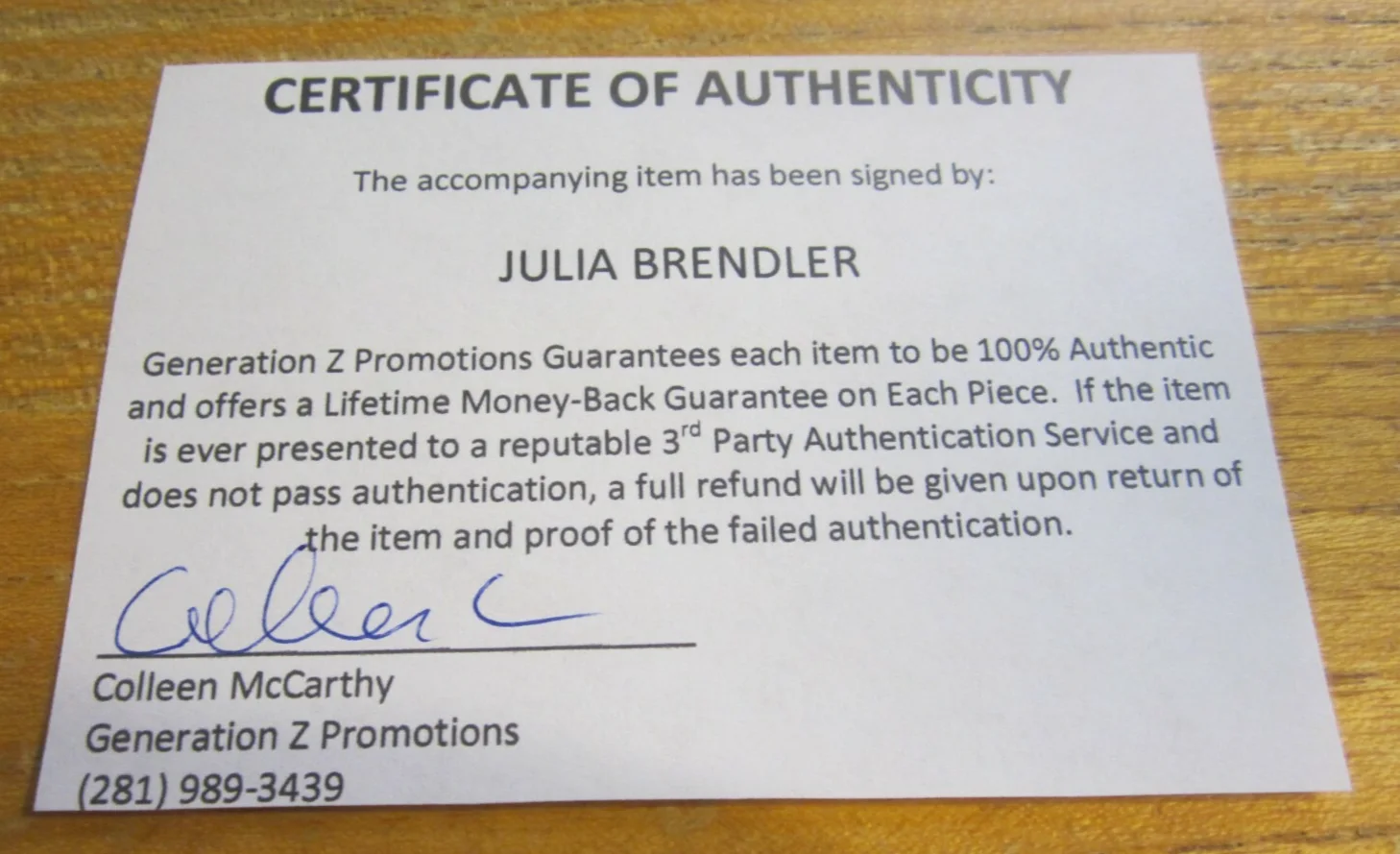 Julia Brendler — Julia Brendler Actress Autographed Signed 4X5.75 Photograph "Over My Dead Body", изображение 3