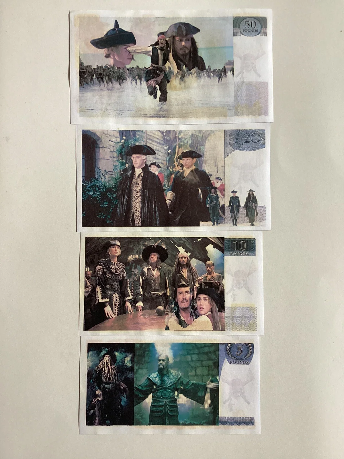 Pirates Of The Caribbean Collectable Banknotes Set Of 4 Notes., image 2
