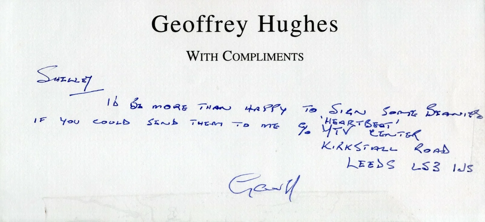 Geoffrey Hughes — Geoffrey Hughes Autographed 8 1/2 x 4 in Card and Unsigned Photo As Pictured, изображение 2