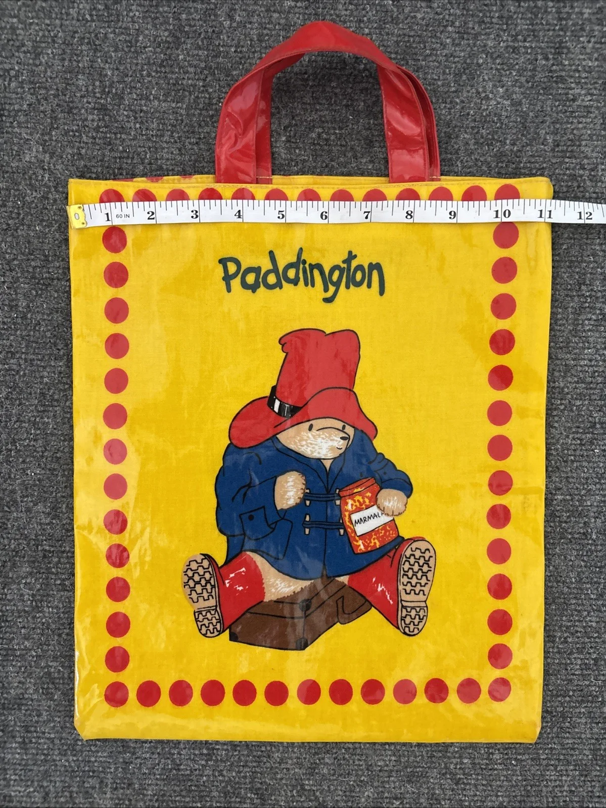 Vintage Paddington Bear Tote Bag Film Fair 1983 Yellow Red PVC Small Handbag, изображение 3