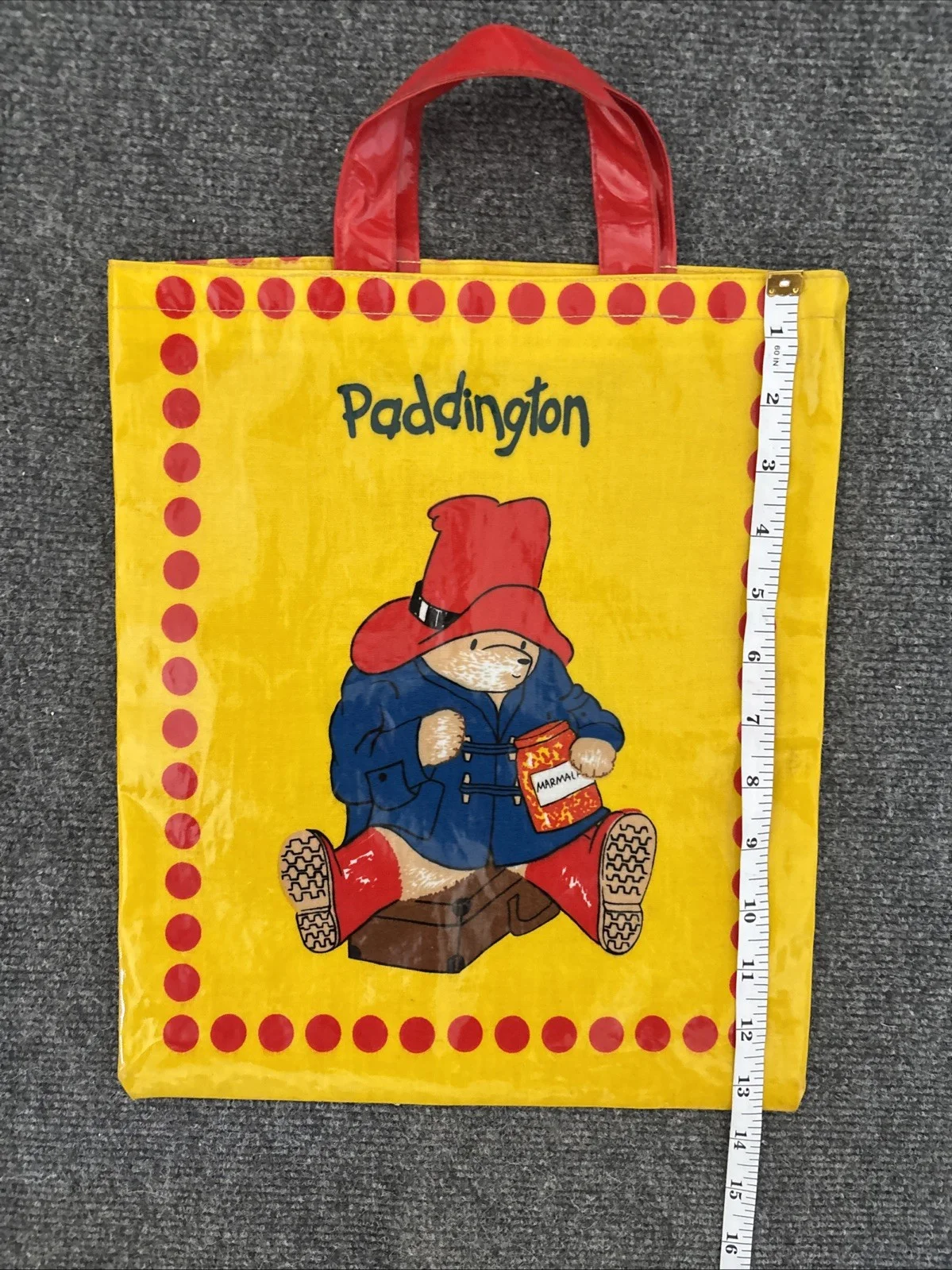 Vintage Paddington Bear Tote Bag Film Fair 1983 Yellow Red PVC Small Handbag, изображение 4