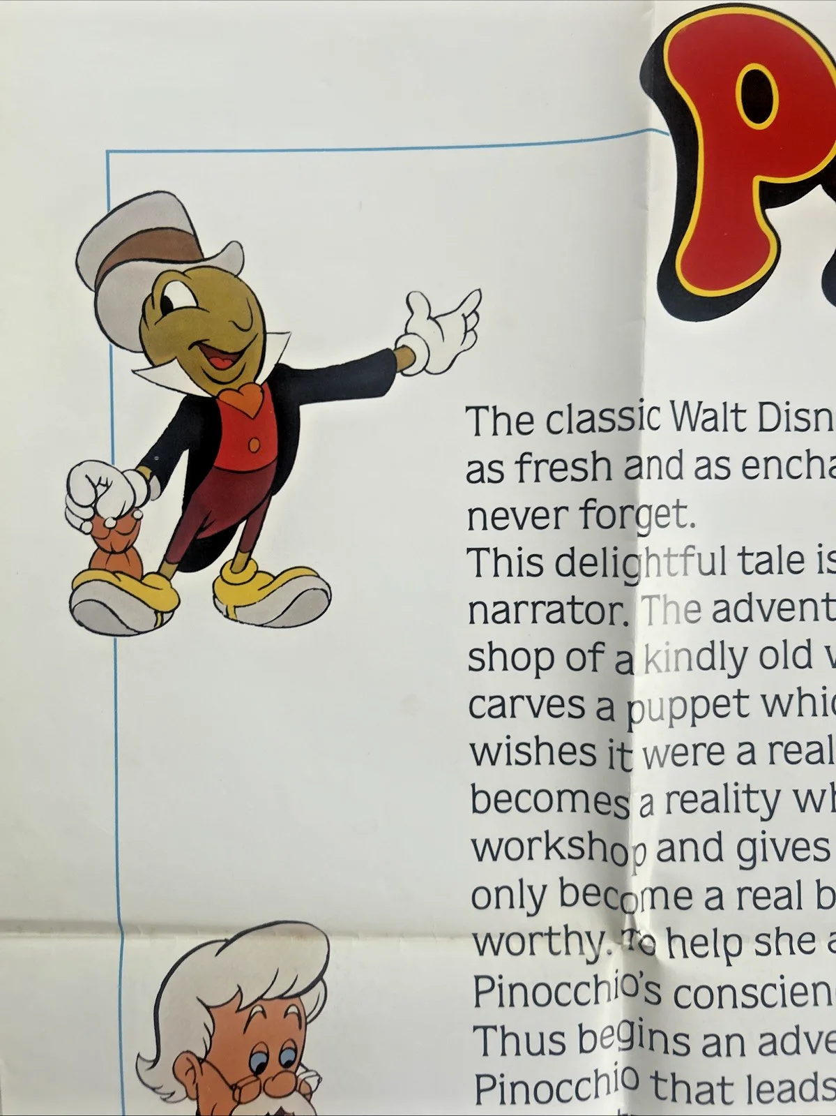Pinocchio UK Quad Poster - 1986 Disney RR with 'Gummi Bears A New Beginning', изображение 3