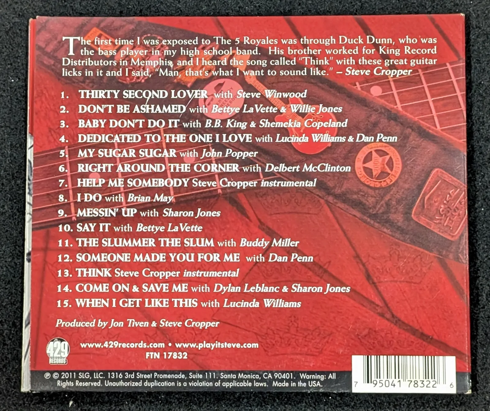 Steve Cropper Dedicated (Salute 5 Royales) CD SIGNED AUTOGRAPHED 2011 Booker T, изображение 2