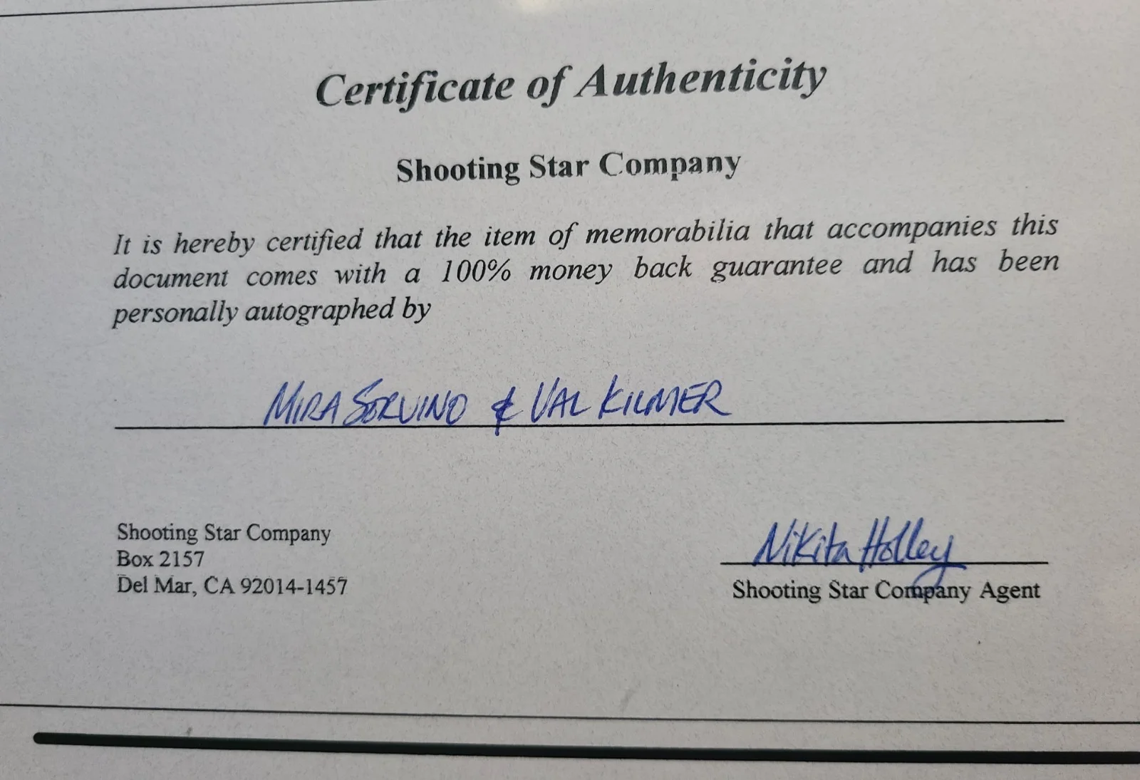 Mira Sorvino, Val Kilmer — Mira Sorvino & Val Kilmer Autographed Original Movie Photo Shooting Star COA, изображение 2