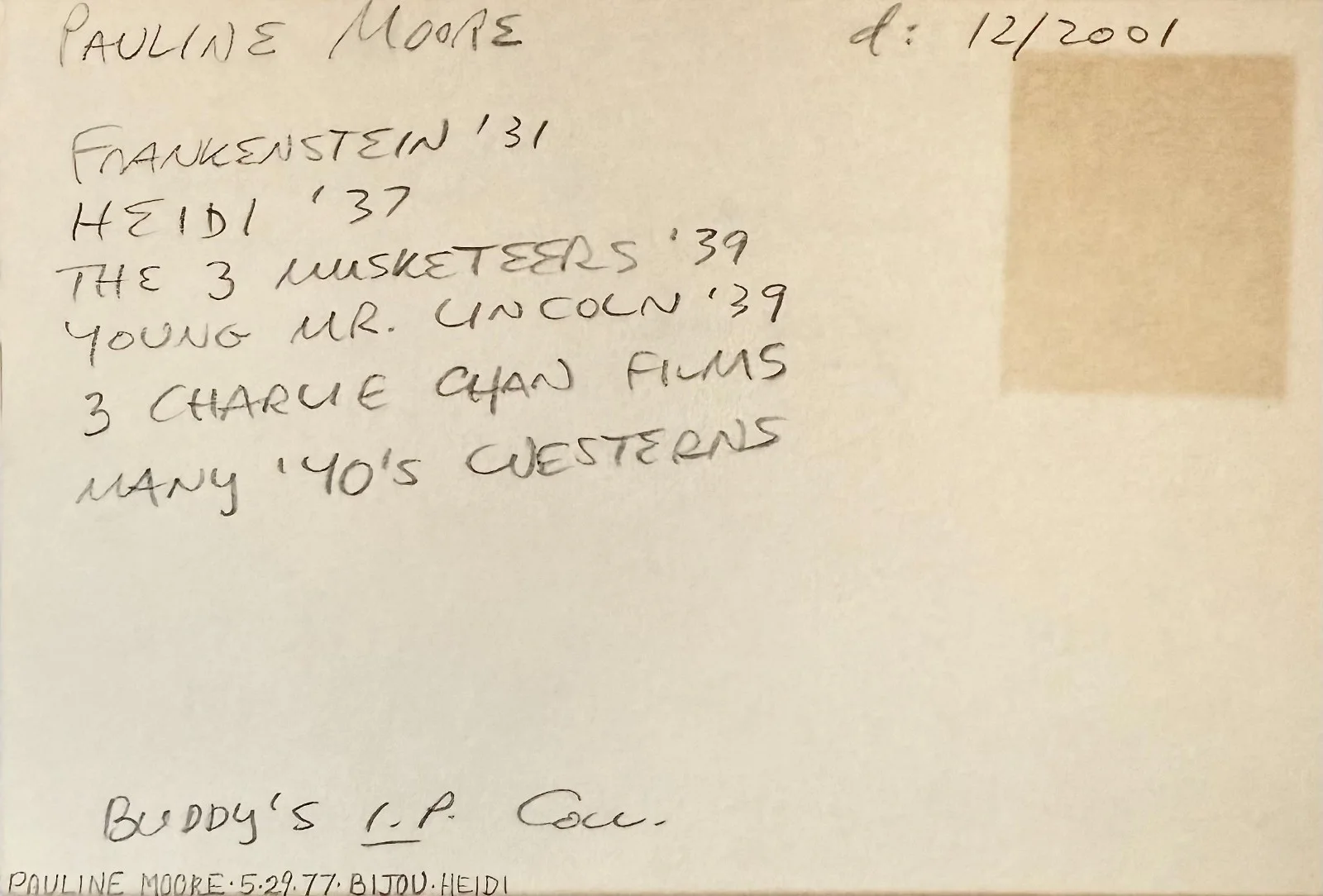 Pauline Moore — PAULINE MOORE Signed Autographed 4x6 INDEX CARD Charlie Chan at Treasure Island, image 4