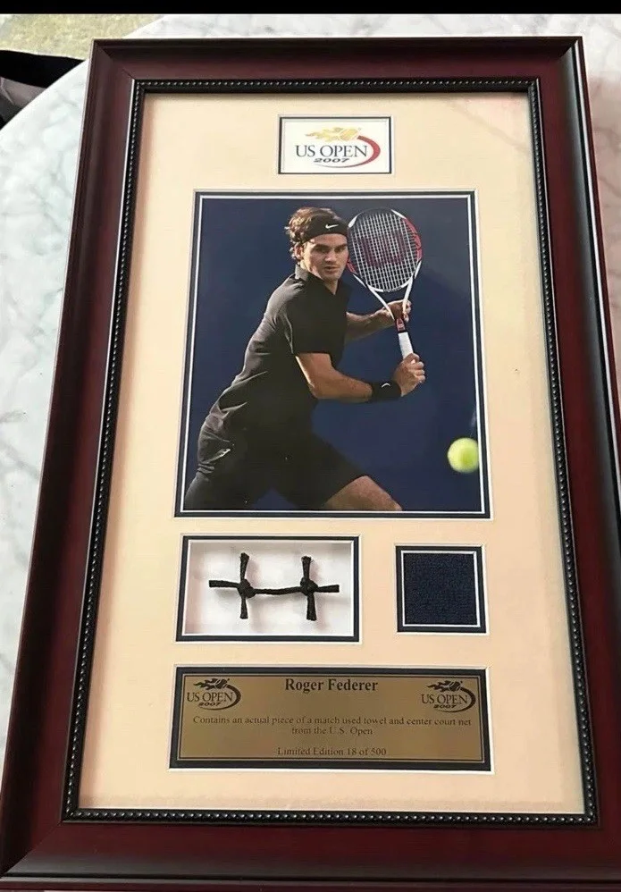 Roger Federer — Roger Federer 2007 U.S. Open Tennis Custom Framed W net piece And COA(18/500), изображение 2