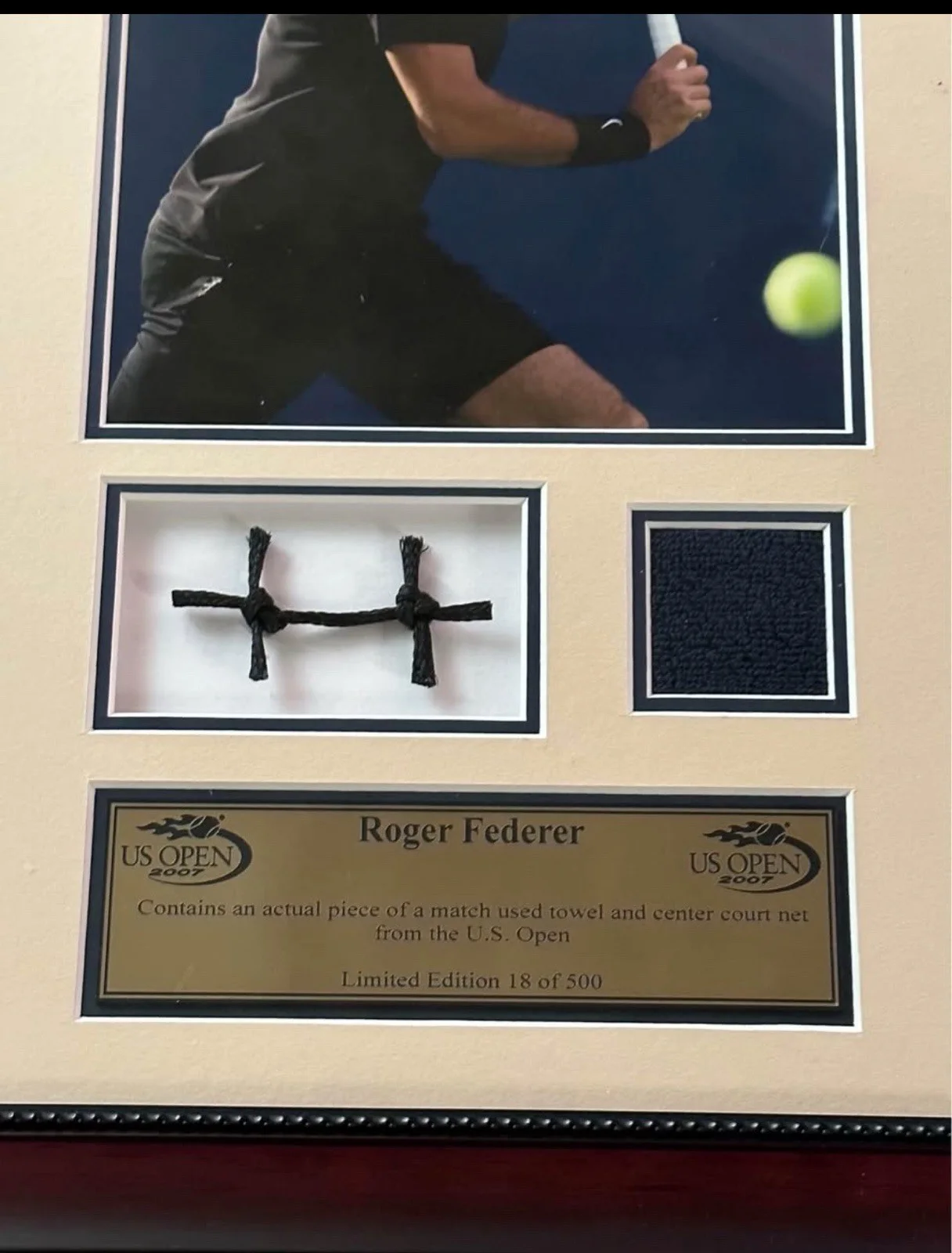Roger Federer — Roger Federer 2007 U.S. Open Tennis Custom Framed W net piece And COA(18/500), изображение 4