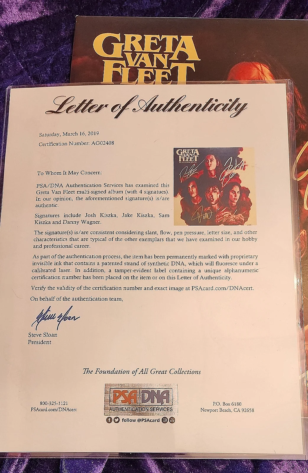 GRETA VAN FLEET SIGNED IN GOLD SHARPIE MINT PSA LOA JOSH/ JAKE /DANNY/SAM KISZKA, изображение 3