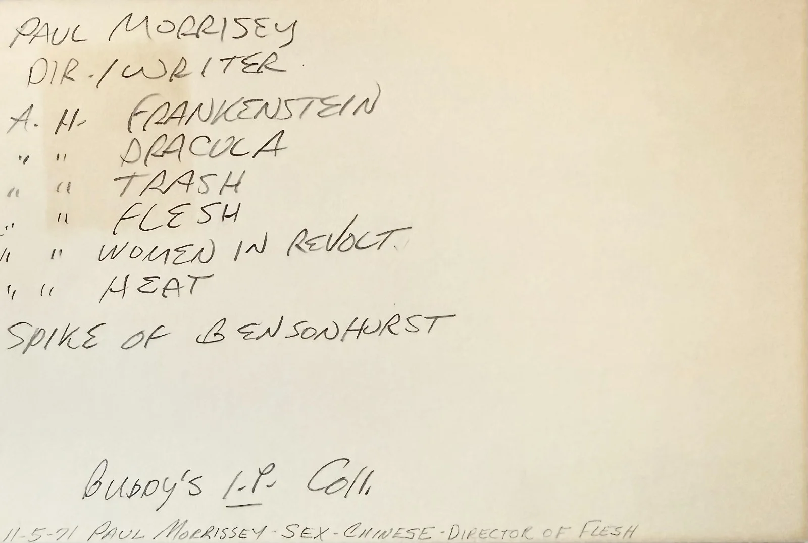 Paul Morrissey — PAUL MORRISSEY Signed Autographed 4x6 INDEX CARD Divine Trash BLOOD for DRACULA, изображение 4
