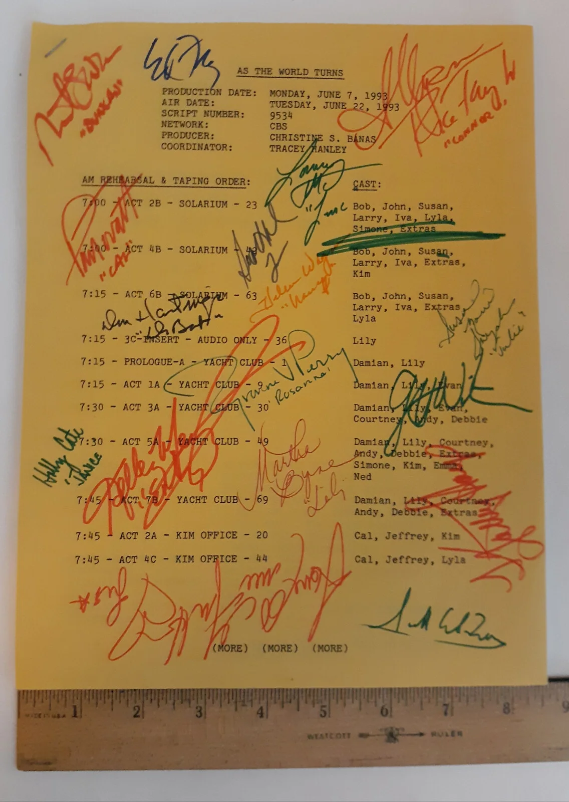 As The World Turns Soap Opera TV Signed Script (9534) 1993, image 2