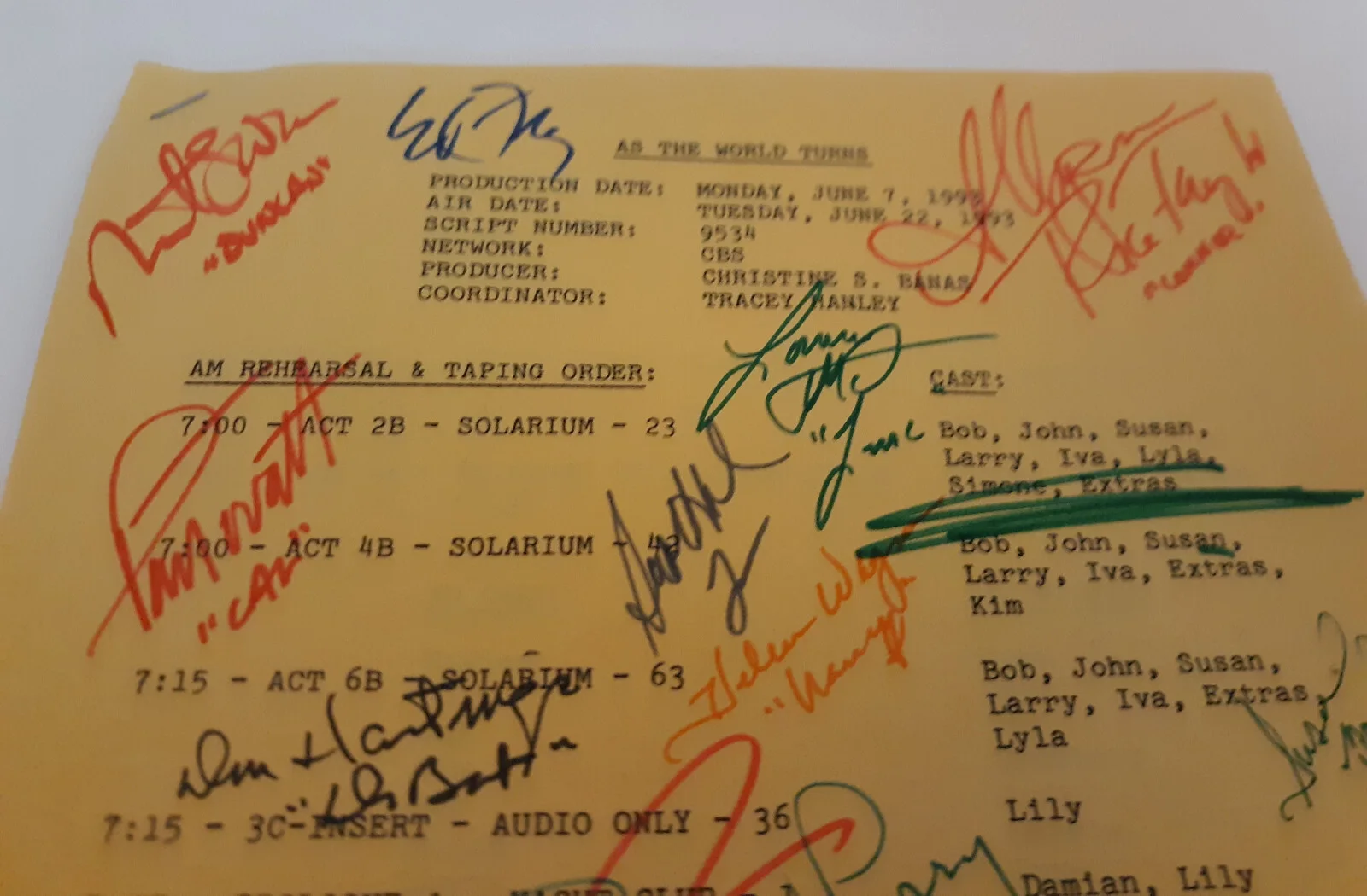 As The World Turns Soap Opera TV Signed Script (9534) 1993, image 3