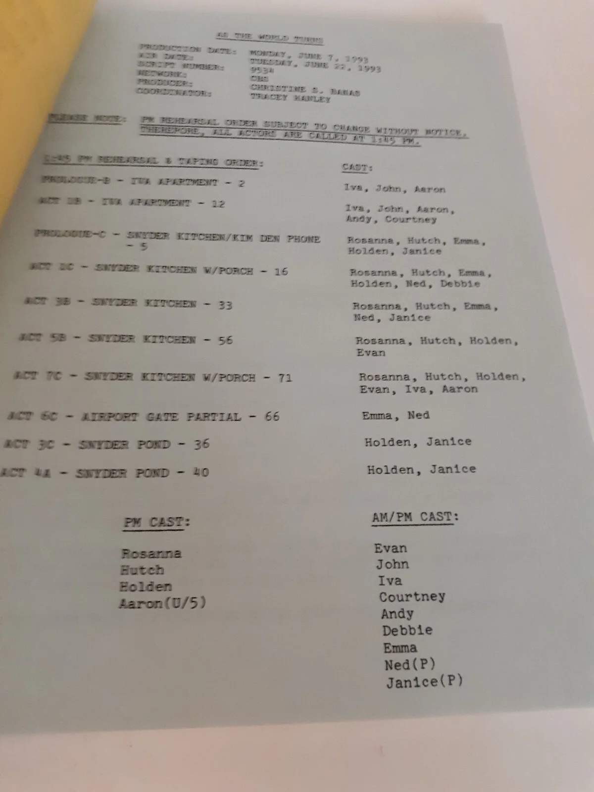 As The World Turns Soap Opera TV Signed Script (9534) 1993, image 5