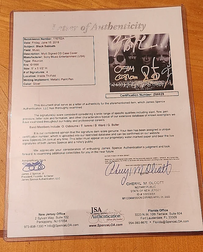black sabbath reunion cd signed 4X by OZZY osbourne TONY/ BILL W/ GEEZER JSA COA, изображение 4