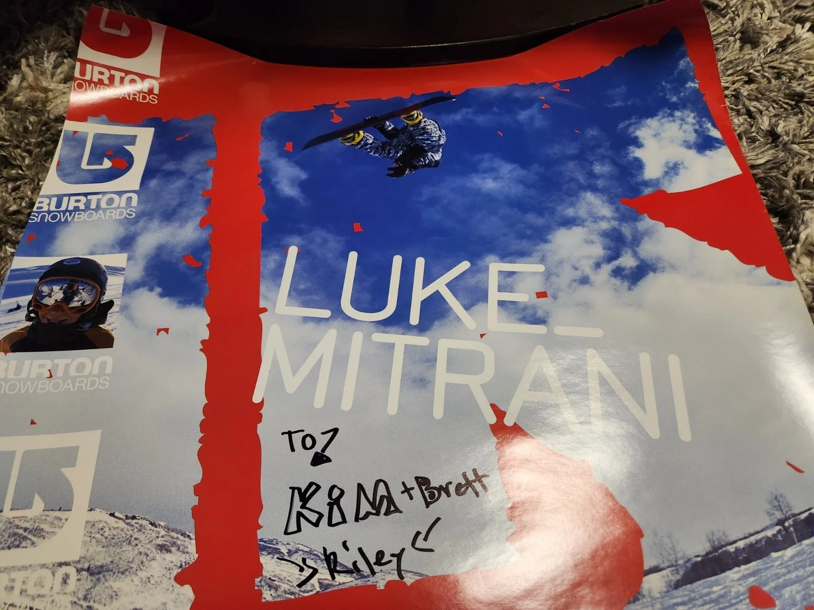 Signed Autographed Burton Snowboard Poster Luke Mitrani 26" X 19", изображение 2