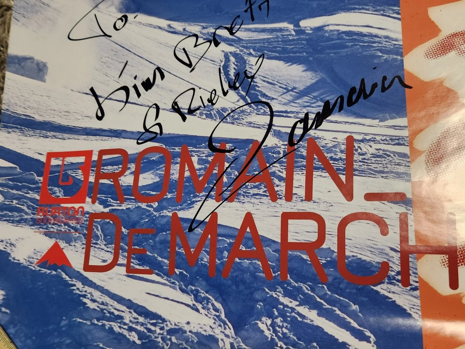 Signed Autographed Burton Snowboard Poster Romain De Marchi 26" X 19", изображение 3