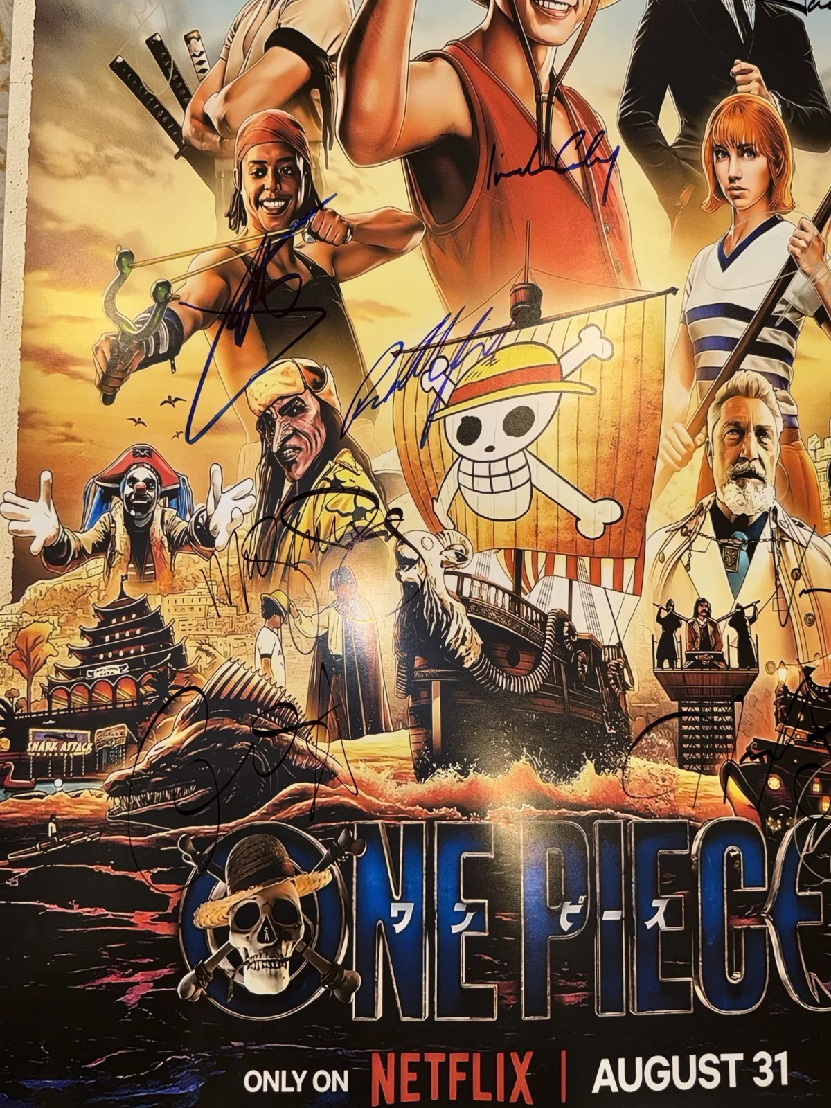 One Piece Netflix TV Movie Poster Cast Signed COA Rare Collection tcg card holo, изображение 4