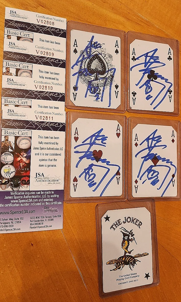 4 autoLOT ACE FREHLEY SIGNED EMPRESS CASINO ACE CARDS FROM DECK + JOKER JSA COAS, изображение 2