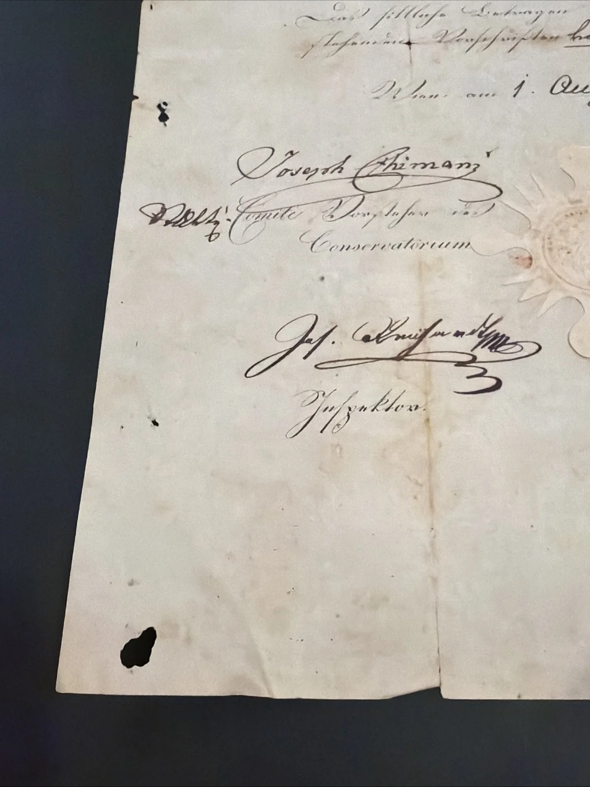 1834 Vienna Music Conservatory Diploma Generalbass Signed Composer C G Salzmann, image 4