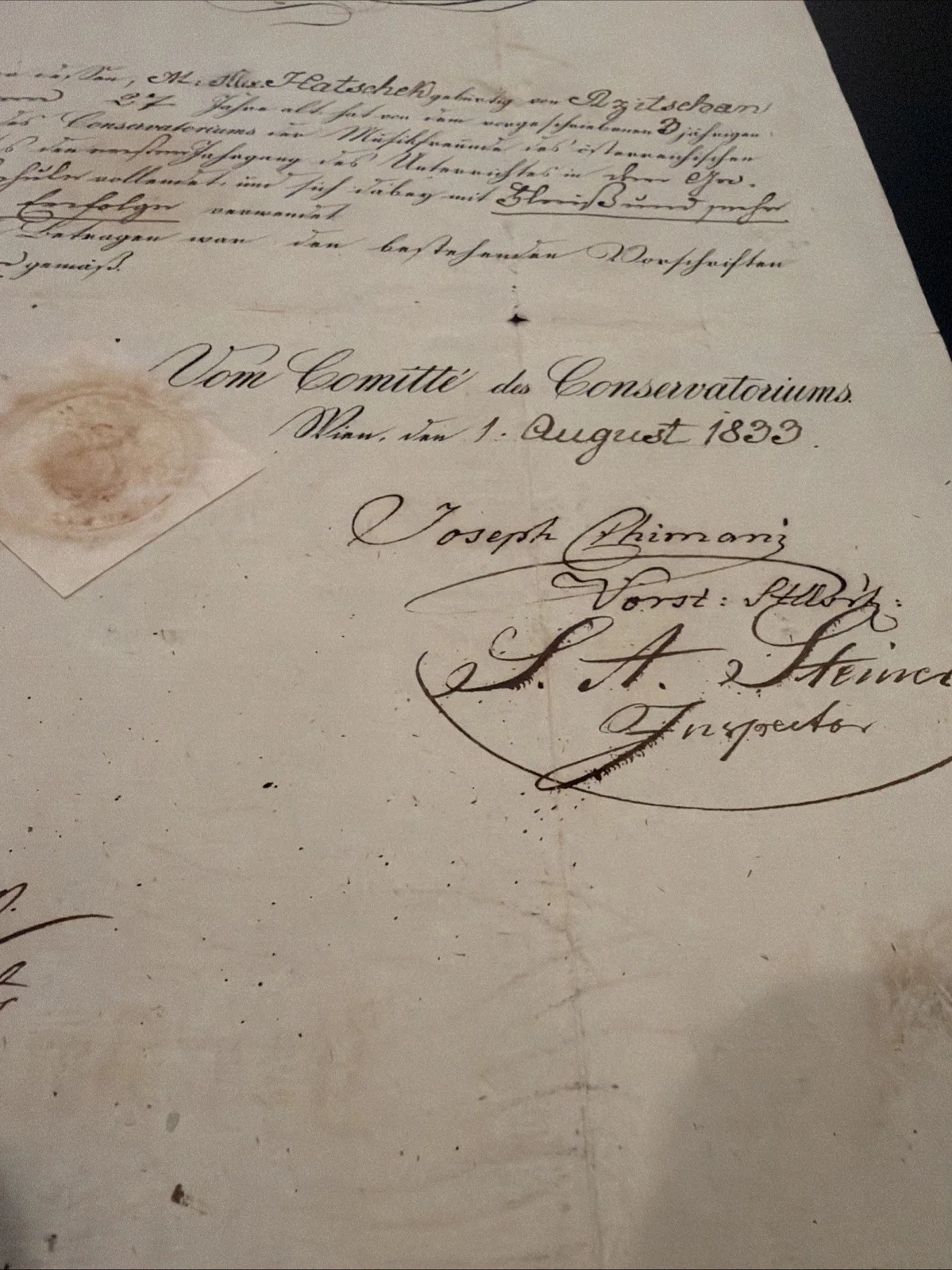 1833 Vienna Music Conservatory Diploma Signed Composer Carl Gottfried Salzmann, изображение 4