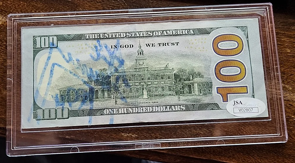kiss ACE FREHLEY SIGNED $100 CURRENCY BILL JSA V02807 COA, изображение 2