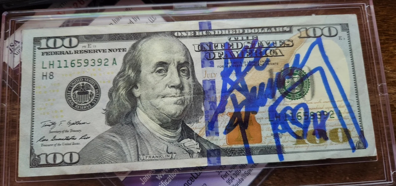 kiss ACE FREHLEY SIGNED $100 CURRENCY BILL JSA V02807 COA, изображение 4